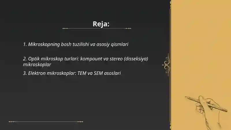 Mikraskop xillari u bilan ishlash va foydalanish texnikasi bilan tanishish 2