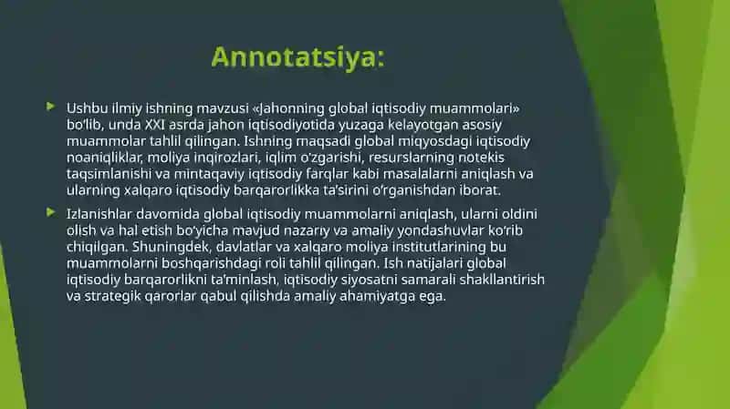 Jahonning global iqtisodiy muammolari 2