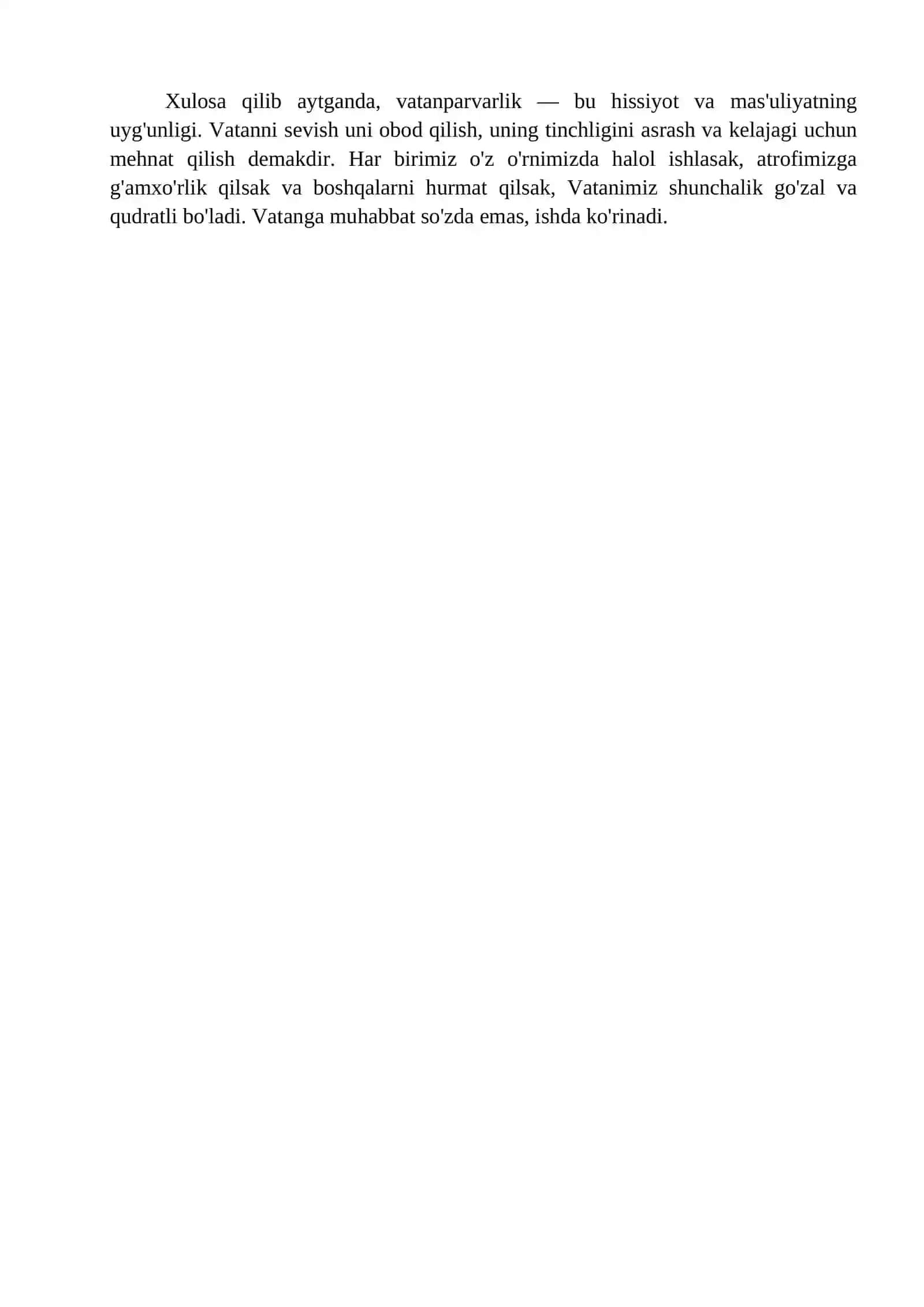 Esse Vatanparvarlik sozda emas ishda 2