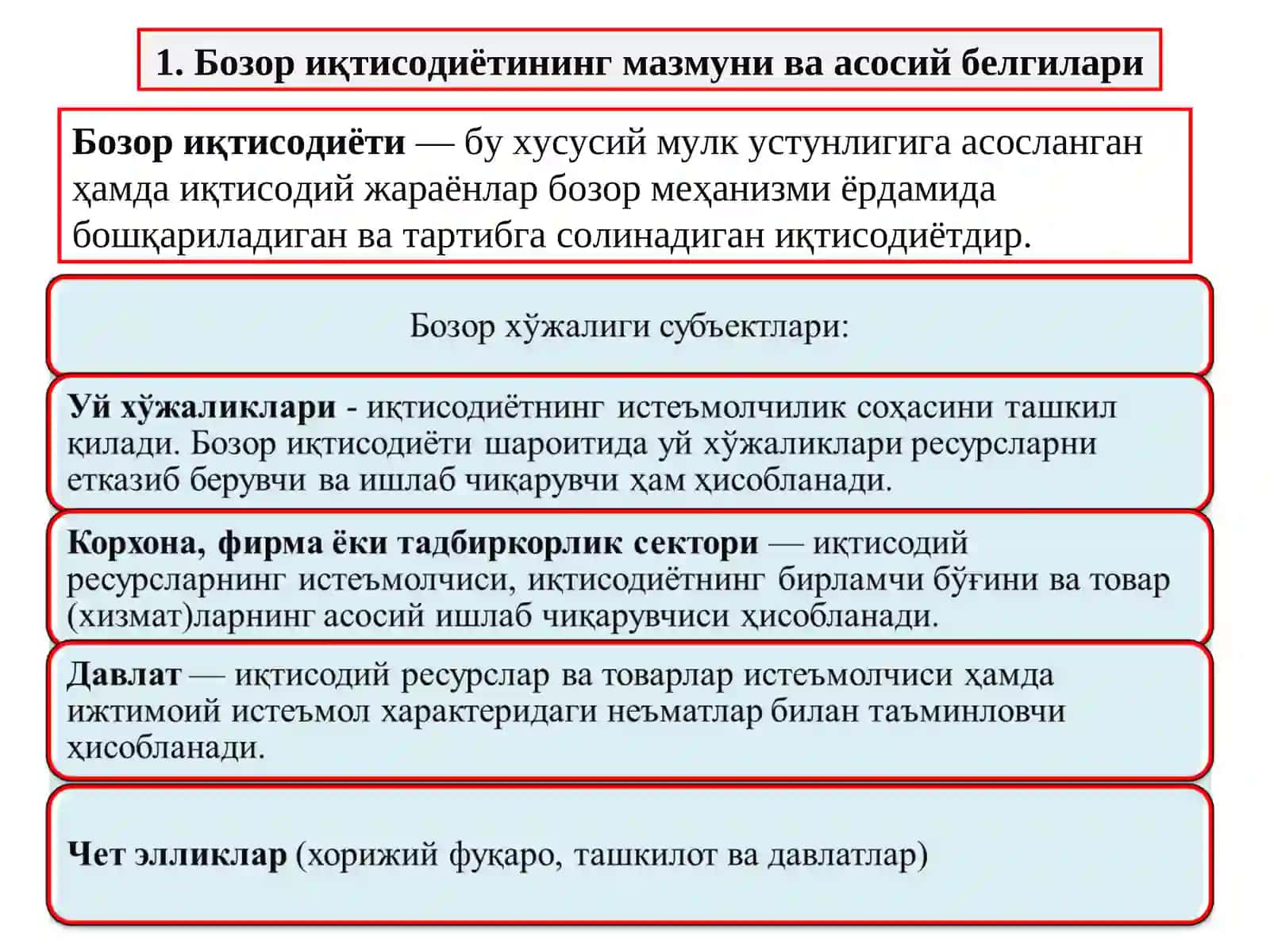 Bozor iqtisodiyoti. Bozor va uning tuzilishi 2