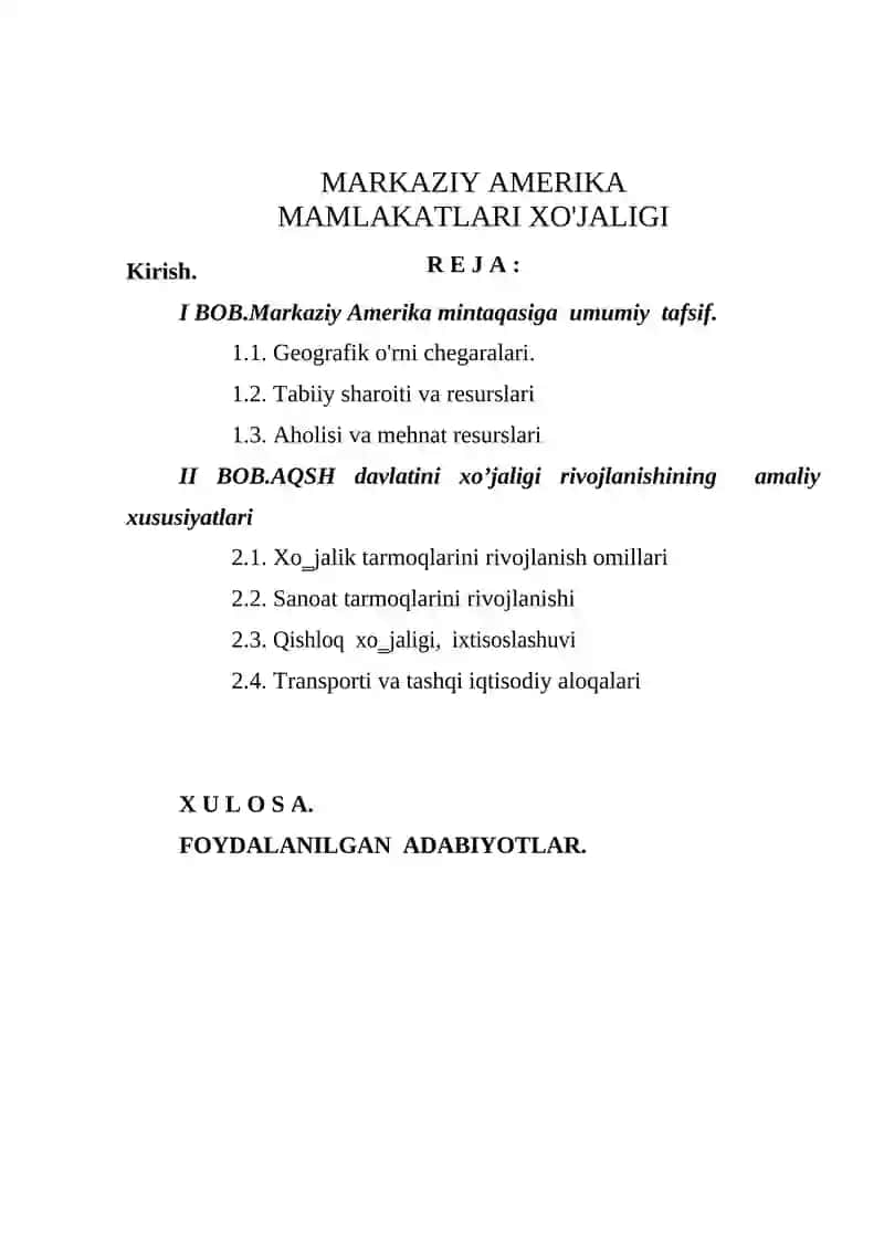 MARKAZIY AMERIKA MAMLAKATLARI XO'JALIGI 2