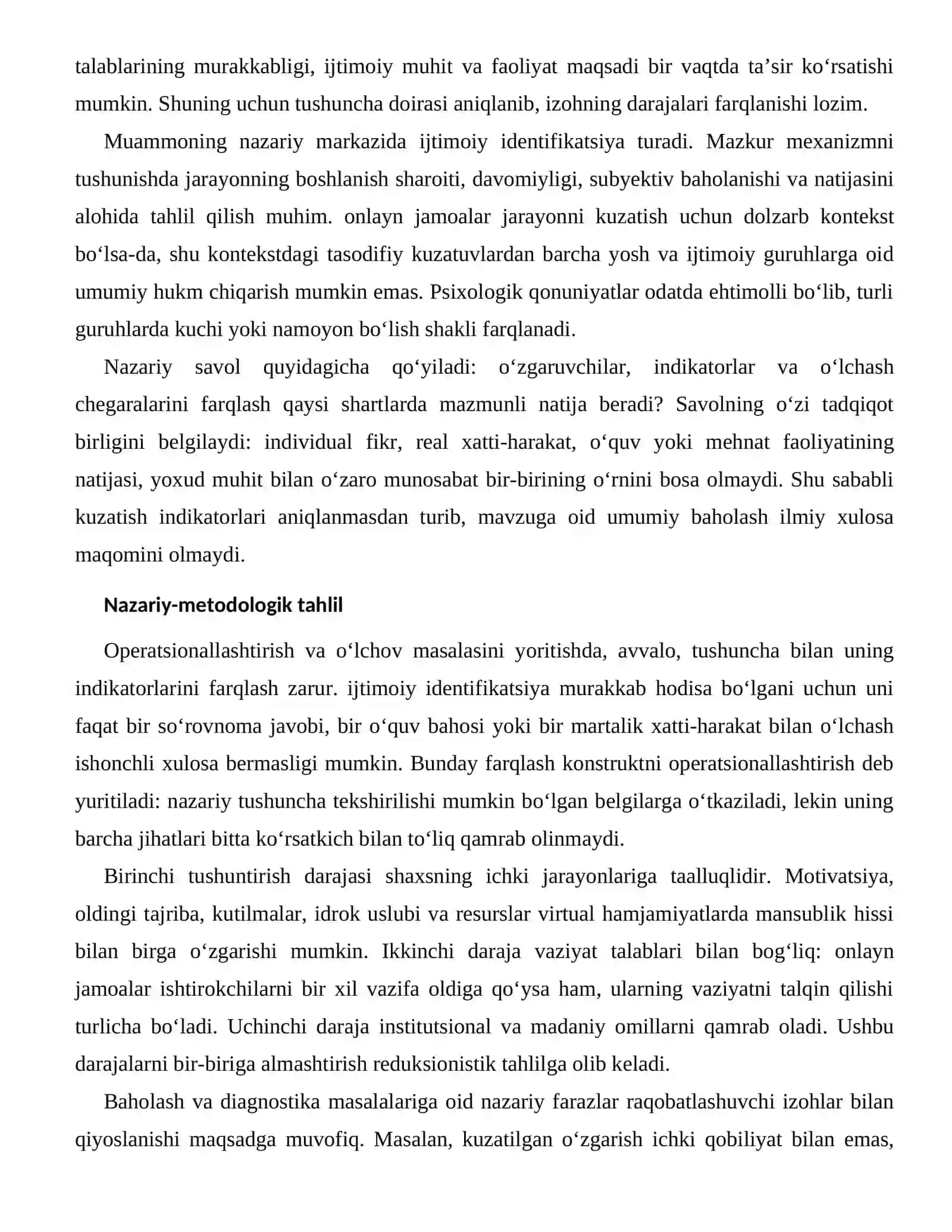 VIRTUAL HAMJAMIYATLARDA MANSUBLIK HISSI — BAHOLASH VA DIAGNOSTIKA MASALALARI 2