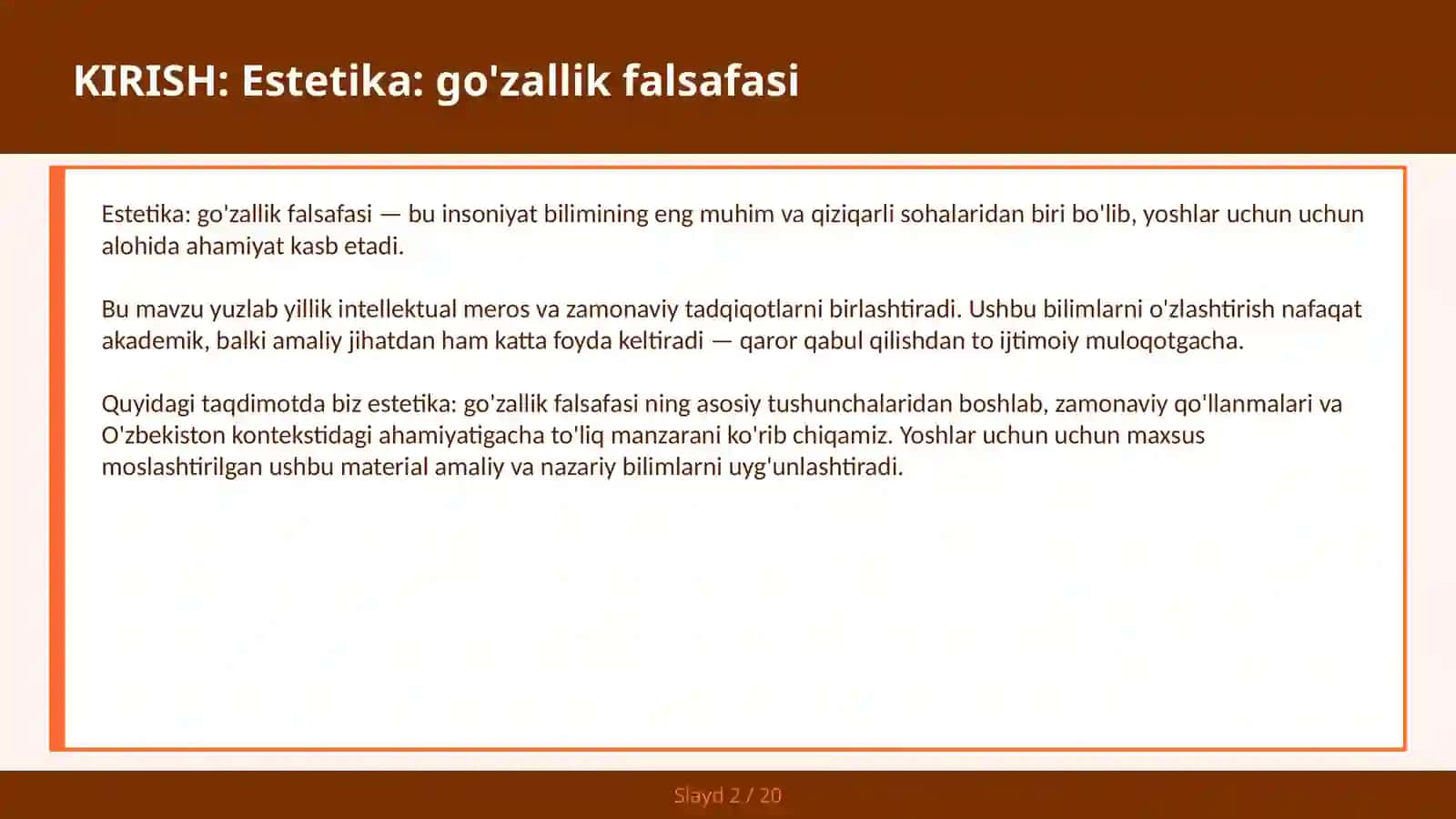 ESTETIKA: GO'ZALLIK FALSAFASI 2
