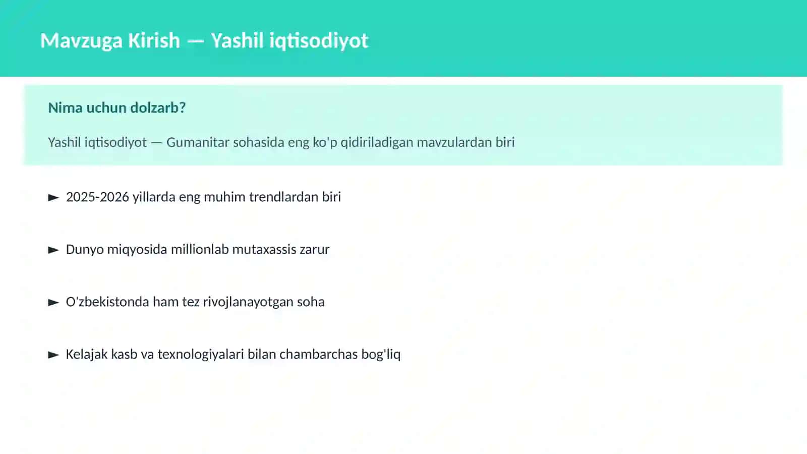 Yashil iqtisodiyot 2