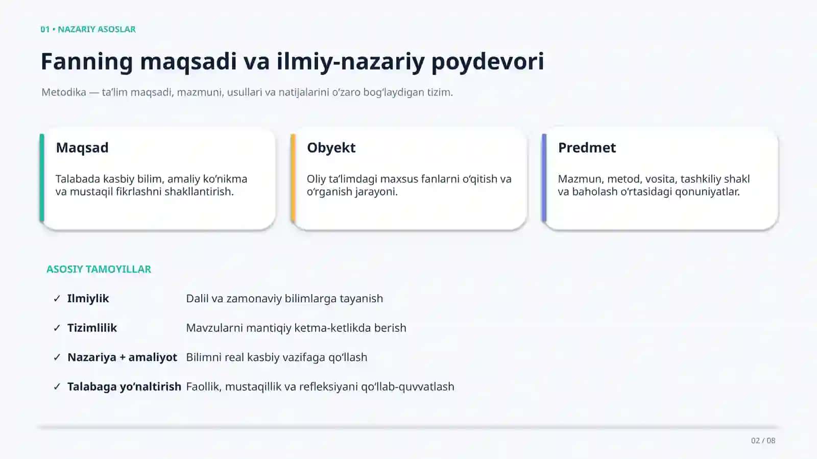 Ilmiy-nazariy asoslar va oliy ta’limda pedagogik faoliyatni tashkil etish 2