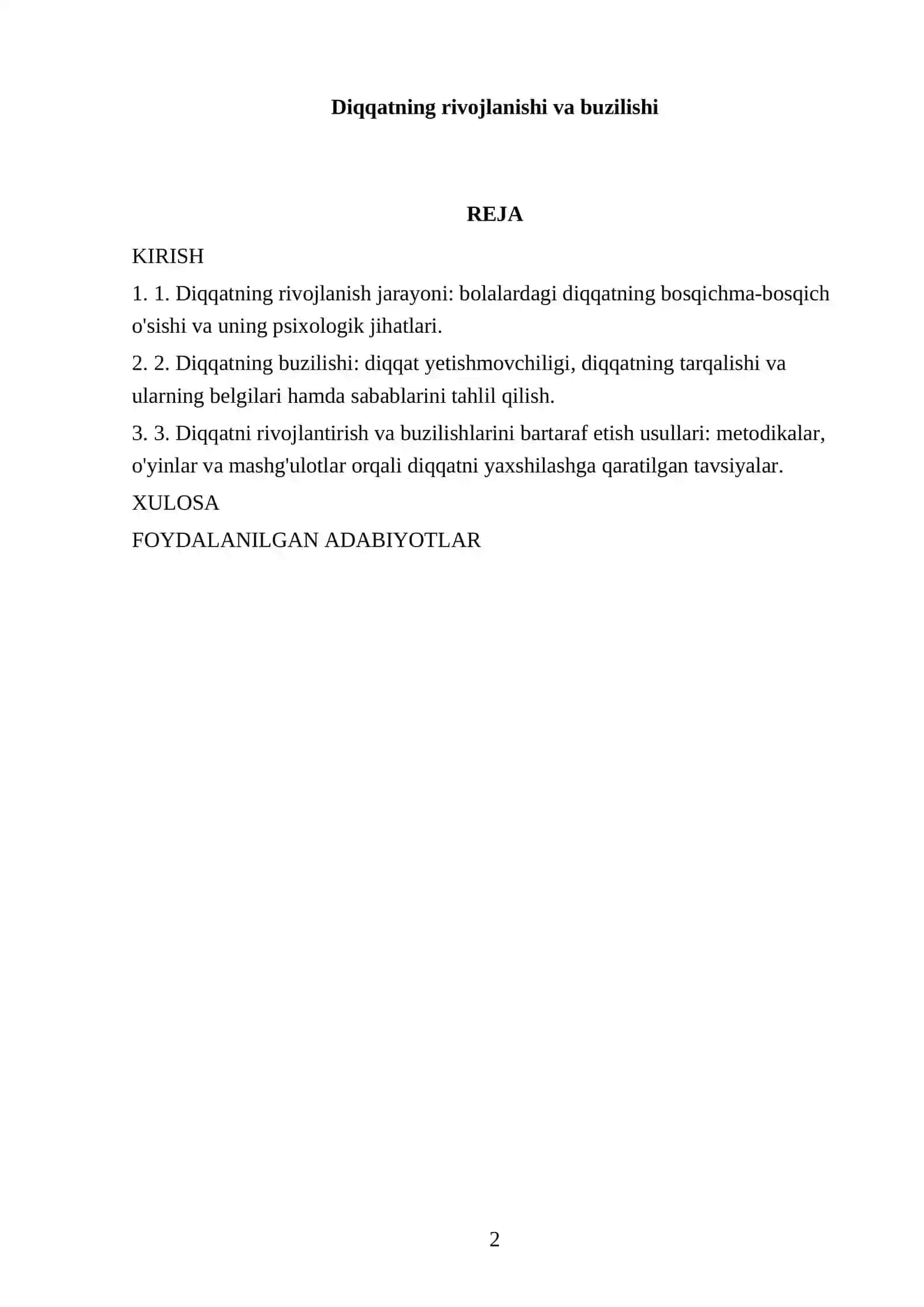 Diqqatning rivojlanishi va buzilishi 2