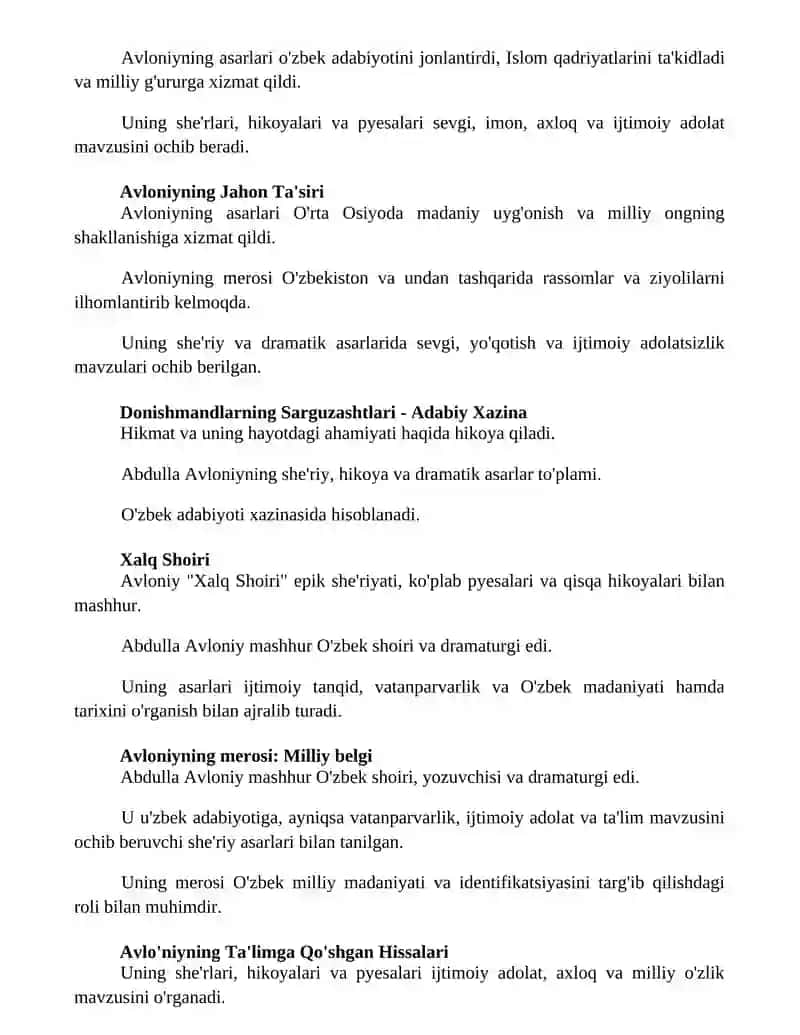 Abdulla Avloniy ijodi sheʼriyati, hikoya va drammalari 2