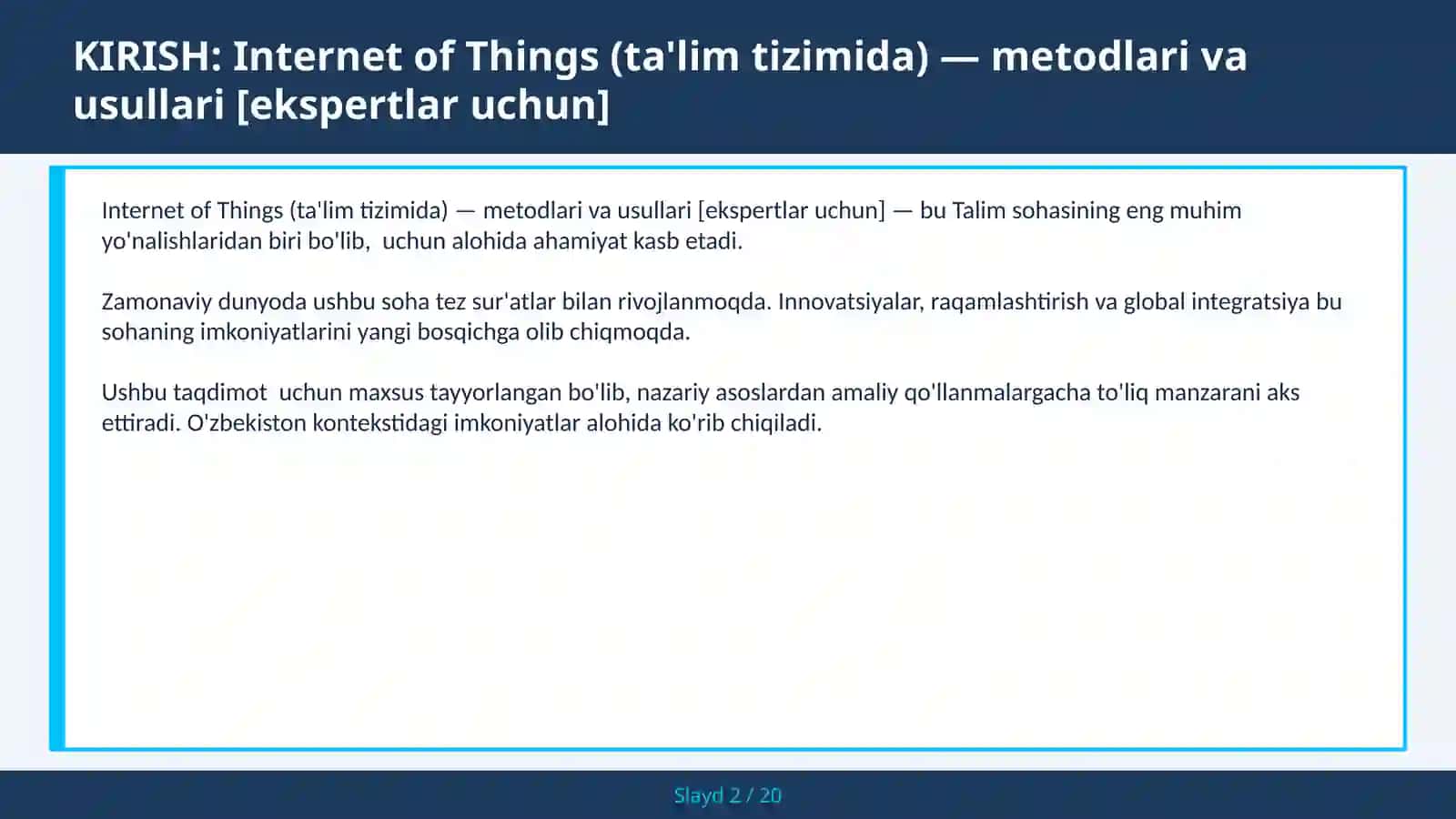 Internet of Things (ta'lim tizimida) — metodlari va usullari [ekspertlar uchun] 2
