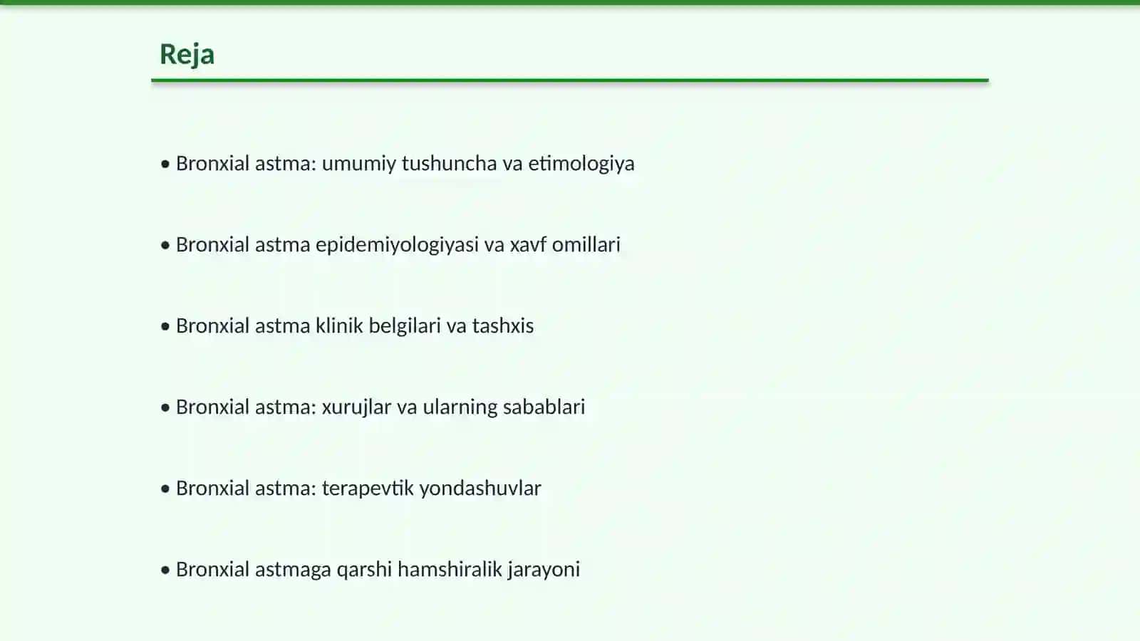 Bronxial astma. Klinika, hamshiralik jarayoni. profilaktika va reabilitatsiya. Bronxial astma xurujida 1-yordam Pikfloumetriya o'tkazish texnikasi 2