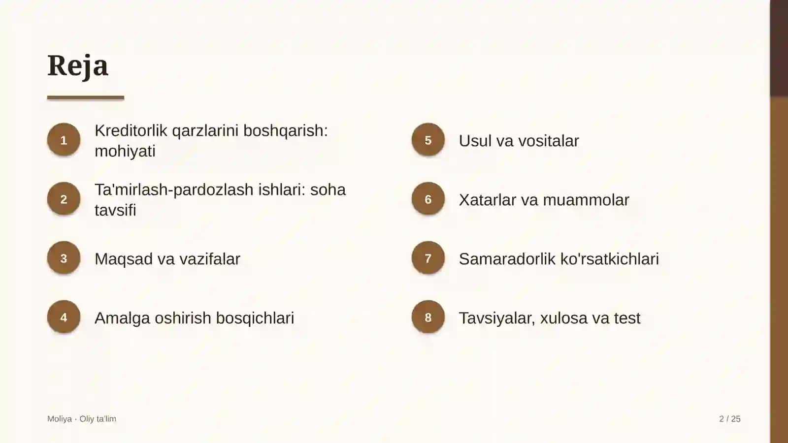 ta'mirlash pardozlash ishlarida kreditorlik qarzlarini boshqarish 7321 2