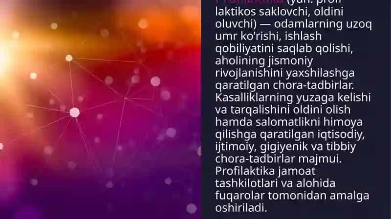 Profilaktika va uning turlari. Profilaktik tadbirlarni tashkil etishda tibbiyot xodimlarining o'rni va ro'li 2