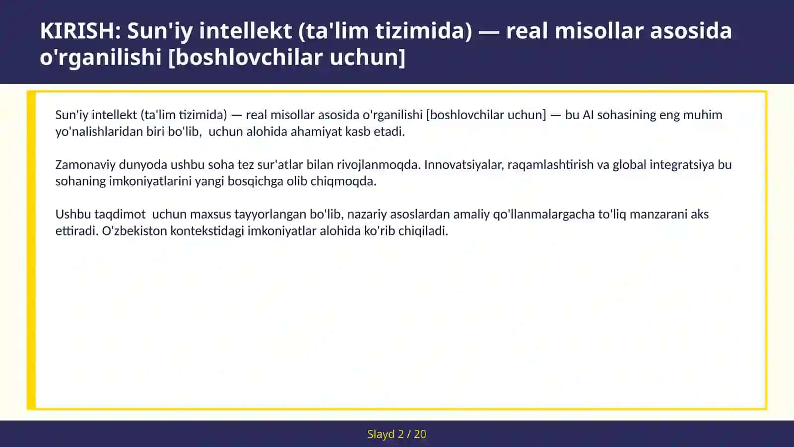 Sun'iy intellekt (ta'lim tizimida) — real misollar asosida o'rganilishi [boshlovchilar uchun] 2
