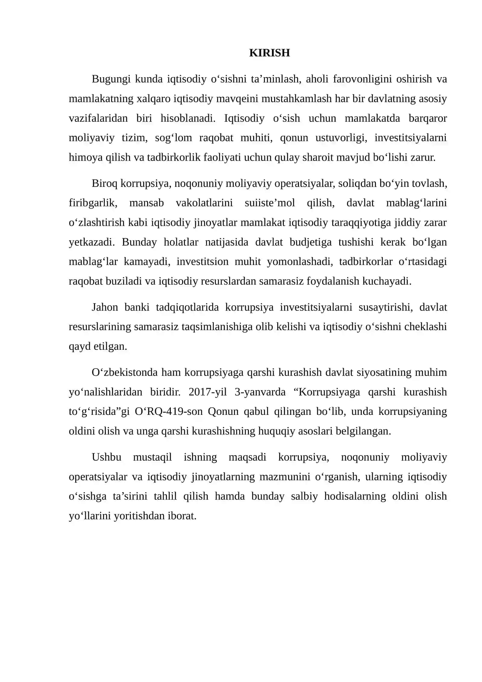 IQTISODIY O‘SISHGA PUTUR YETKAZUVCHI KORRUPSIYA, NOQONUNIY MOLIYAVIY OPERATSIYALAR VA IQTISODIY JINOYATLARNING OQIBATLARI 2