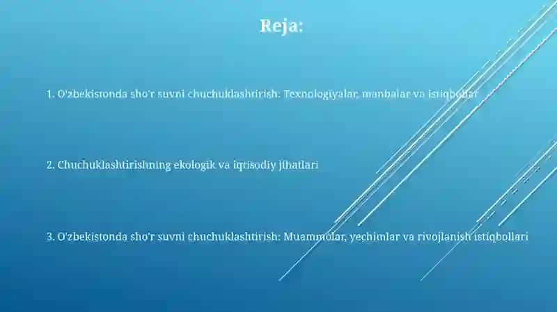 O'zbekistonda sho'r suvni chuchuklashtirish: Texnologiyalar, manbalar va istiqbollar 2