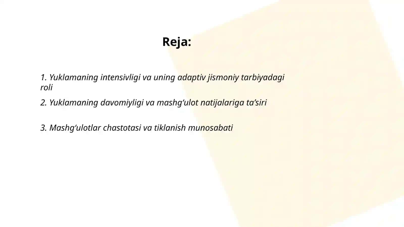 Adaptiv jismoniy tarbiyada yuklamalarning umumiy xususiyatlari va dam olishning oʻzaro bogʻliqligi 2