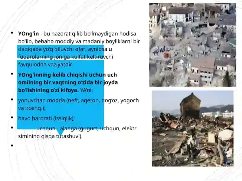 Yong’in va portlash havoda bo’lgan obeklardagi avariyalar ularni keltirib chiqaruvchi sabablar 2