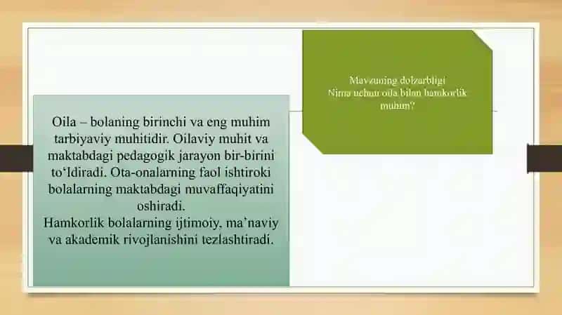 Oila bilan olib boriladigan ijtimoiy–pedagogik faoliyat slayd 2