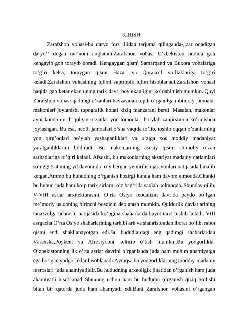 ZARAFSHONING O‘RTA ASRLAR DAVRI ARXEOLOGIYASI ( ILK O‘RTA ASRLAR MISOLIDA). 2