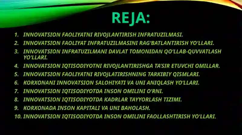 Innovatsion faoliyatni rivojlantirish infratuzilmasi 2
