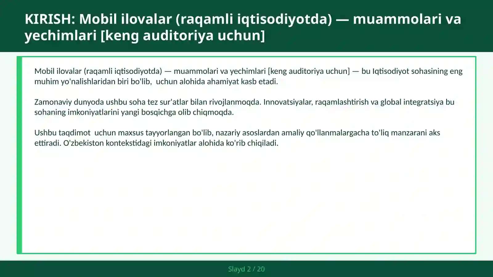 Mobil ilovalar (raqamli iqtisodiyotda) — muammolari va yechimlari [keng auditoriya uchun] 2