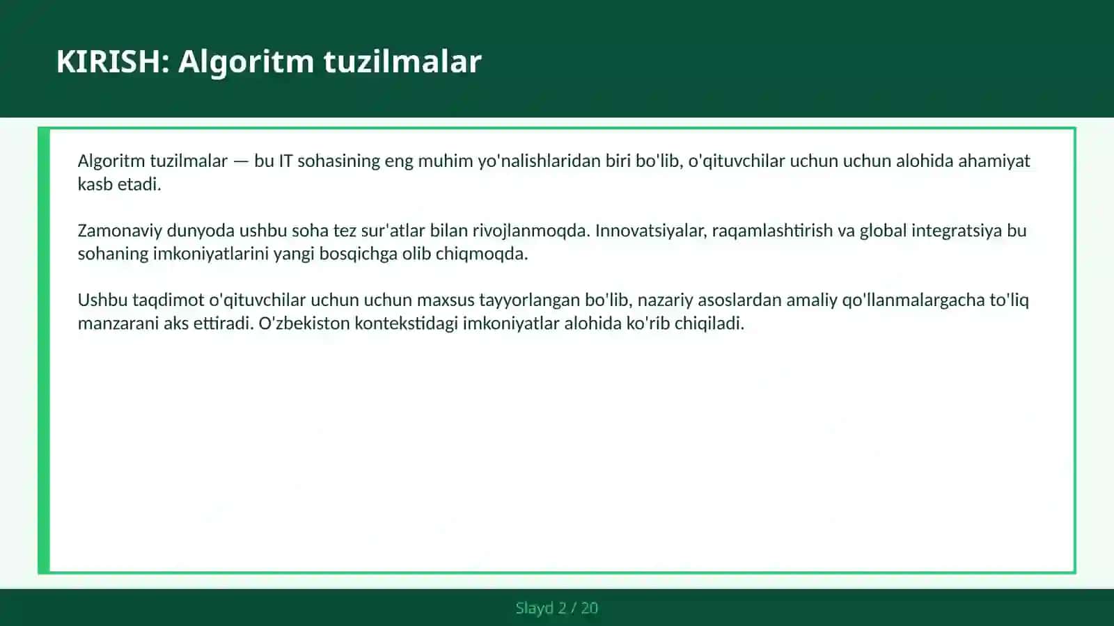 Algoritm tuzilmalar 2