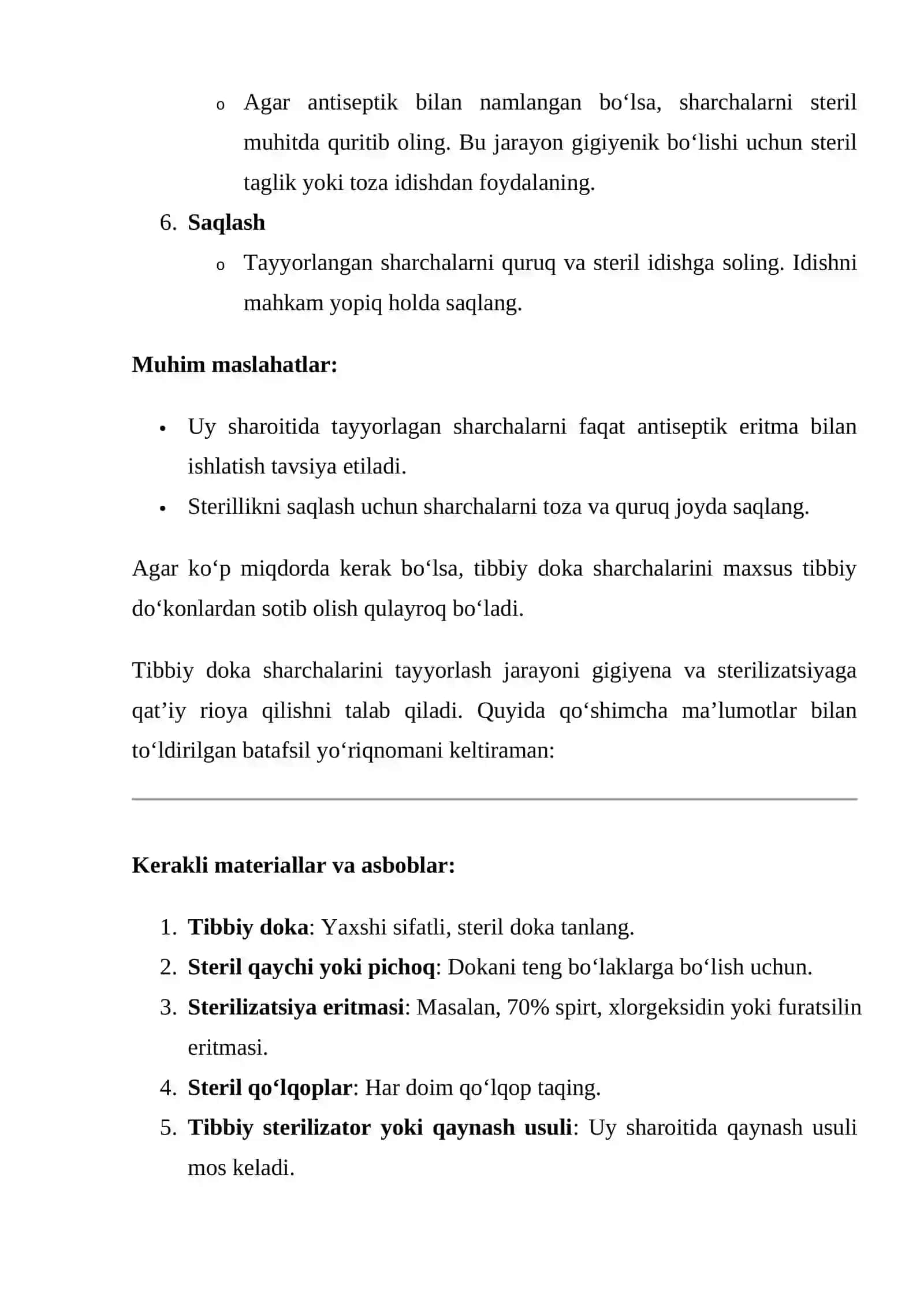 Tibbiy doka sharchalarini tayyorlash 2