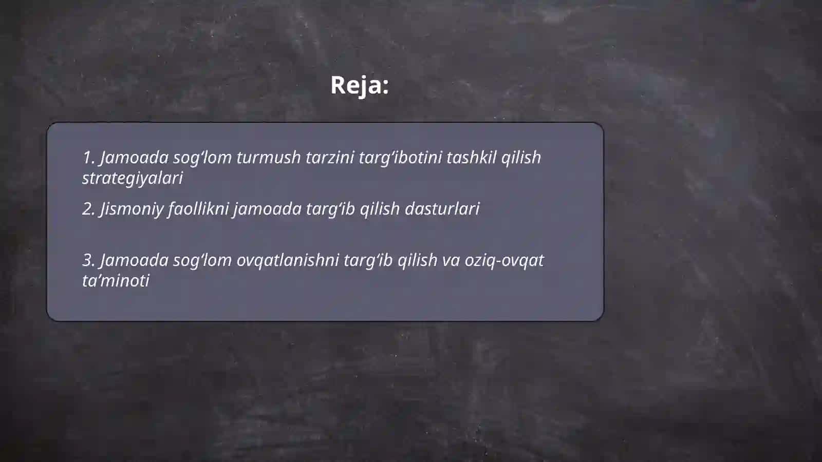 Jamoada sogʻlom turmush tarzini targʻibotini tashkil qilish 2