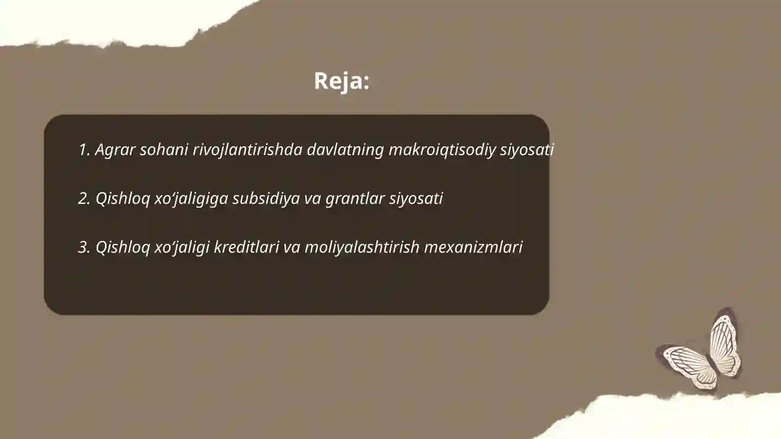 Agrar sohani rivojlantirishning iqtisodiy siyosati 2