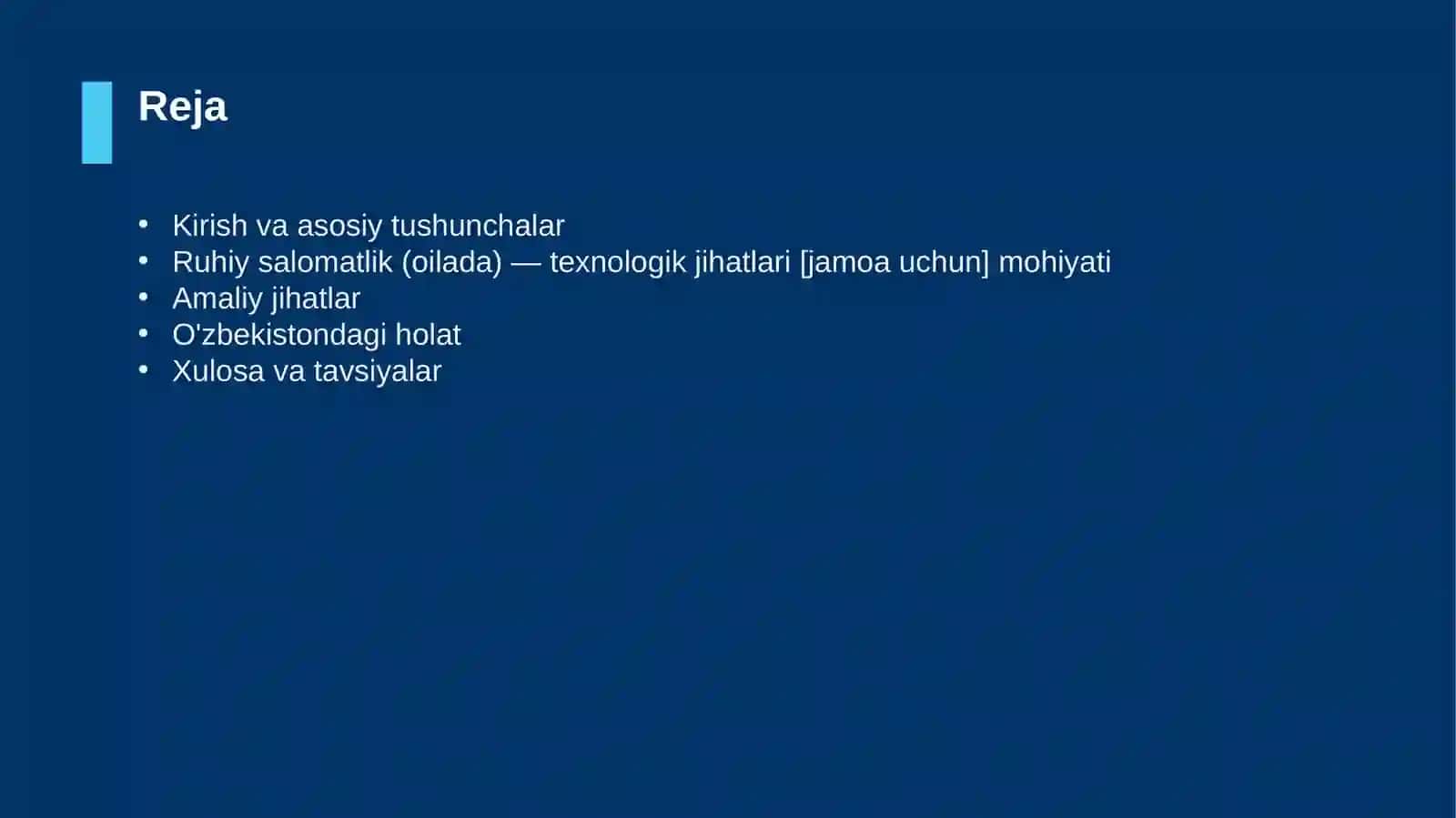 Ruhiy salomatlik (oilada) — texnologik jihatlari [jamoa uchun] 2