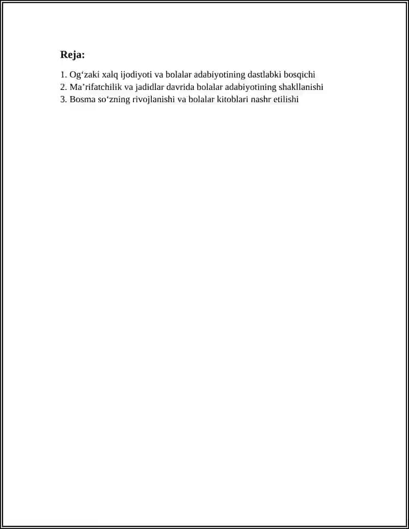 O'zbek Bolalar Adabiyotining Vujudga Kelishi Bosqichlari 2