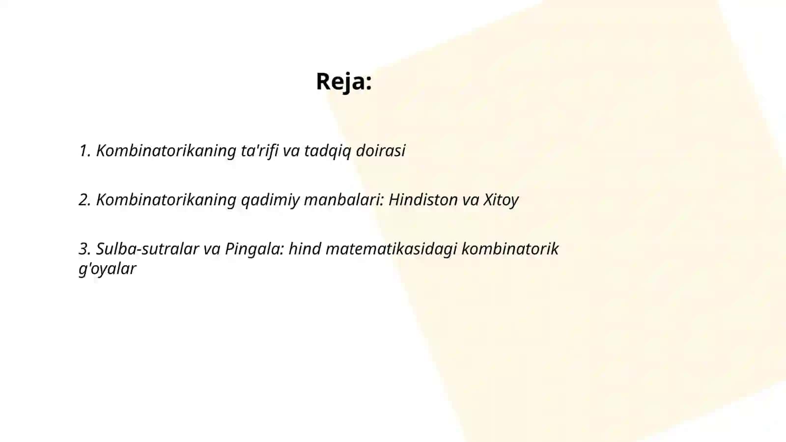 Kombinatorika fani va rivojlanish tarixi bosqichlari 2