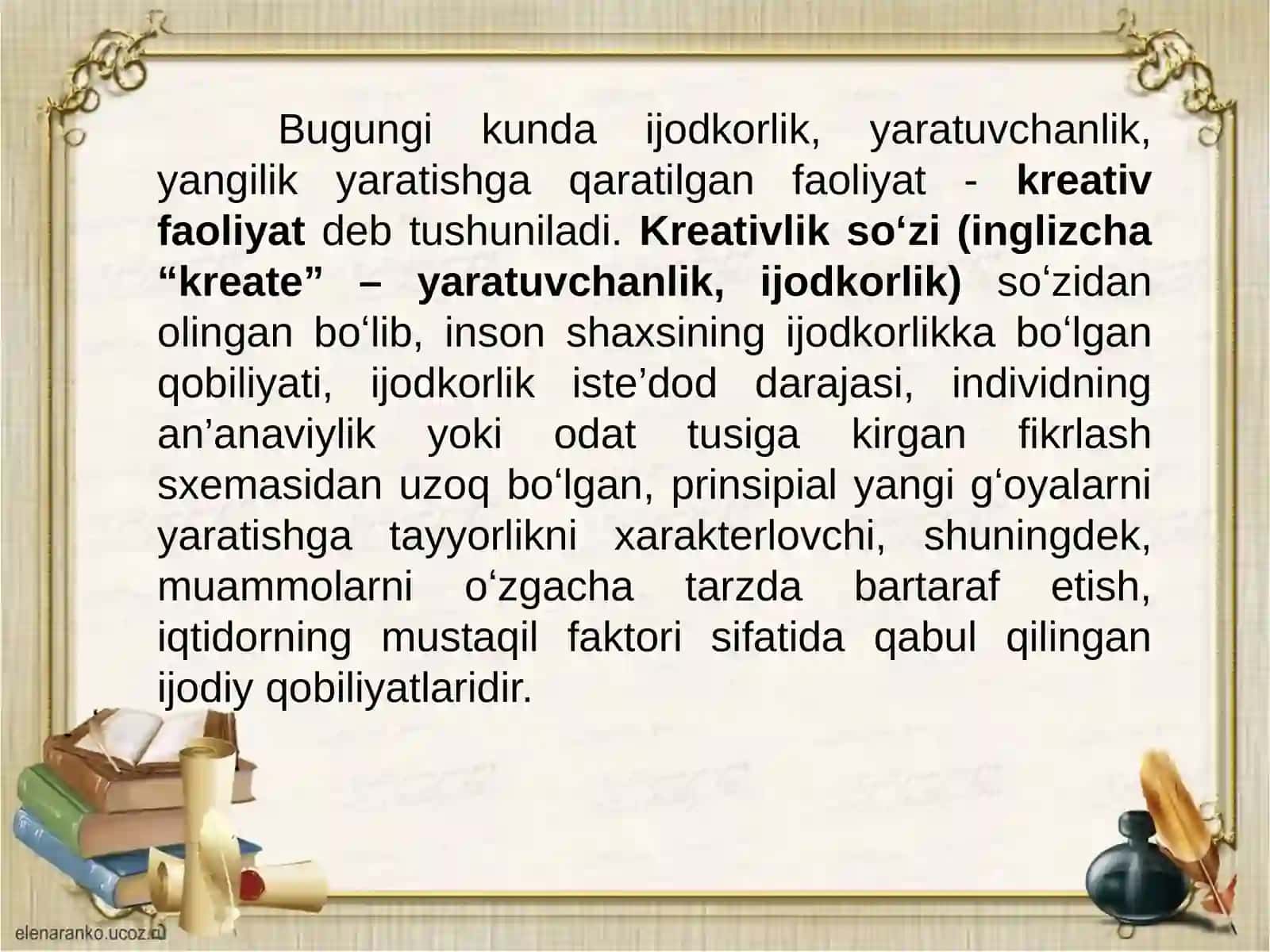 MA’RUZA:“Leksikologiya” boʻlimini oʻqitish orqali oʻquvchining kreativ kompetensiyalarni shakllantirish metodikasi 2