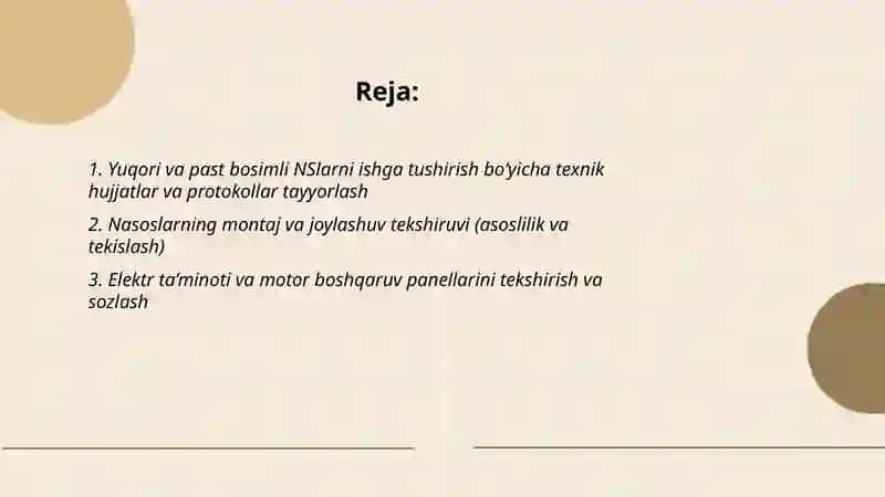 Yuqori va past bosimli NSlarni ekspluatatsiya qilishga tayyorlash ishga tushirish 2