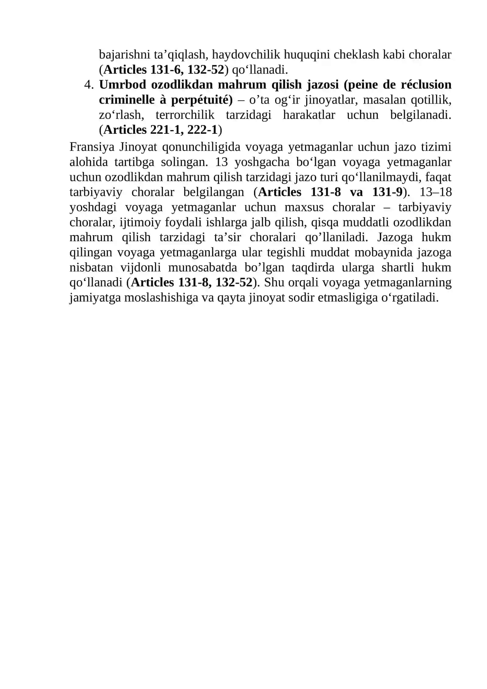 Fransiya jinoyat kodeksi va jazo tizimi 2