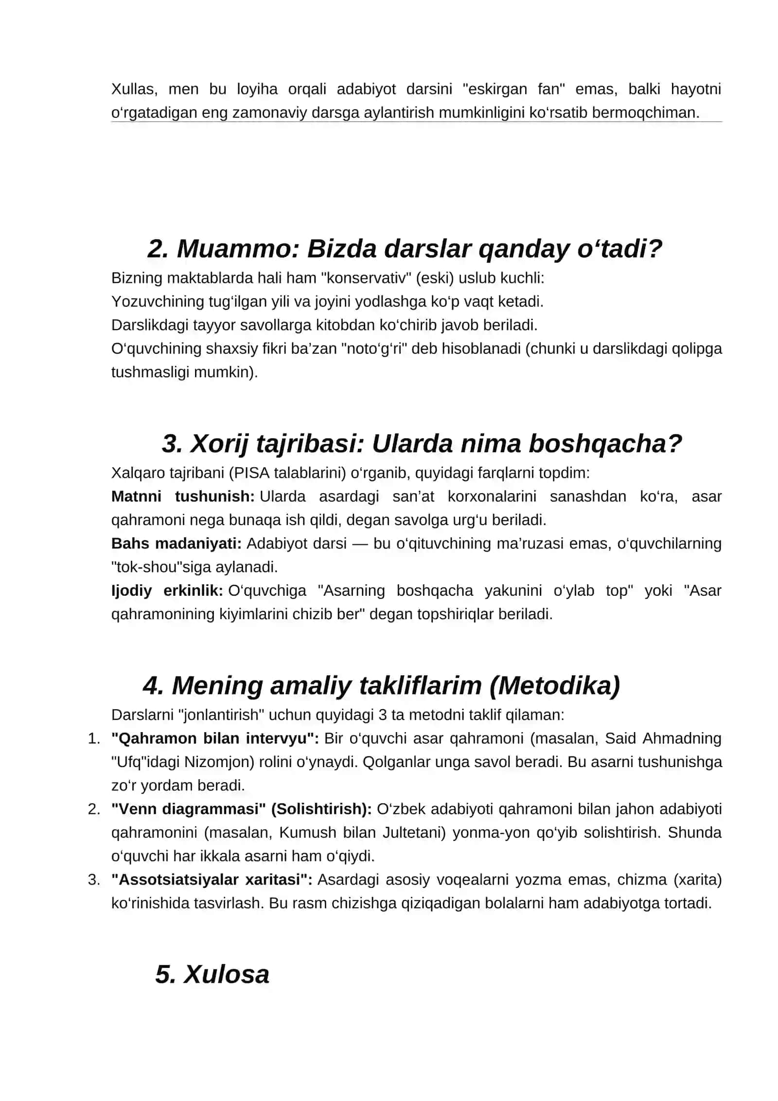 O‘zbekiston ta’lim muassasalarida amal qilinayotgan adabiyot o‘qitish metodlarini xorijdagi o‘qitish metodlari bilan qiyoslab o‘rganish 2
