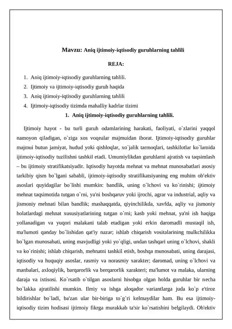 Aniq ijtimoiy-iqtisodiy guruhlarning tahlili 2