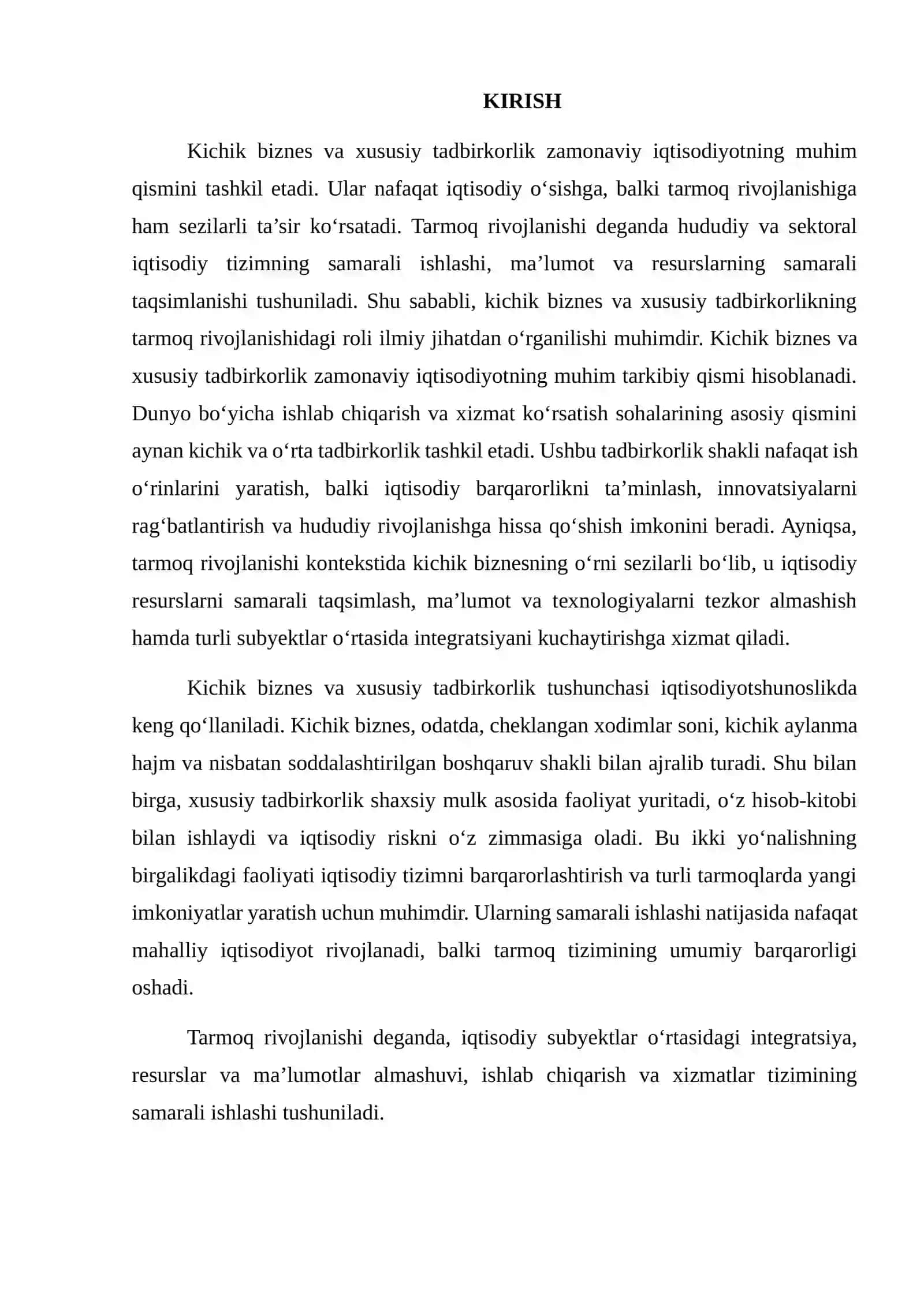 KICHIK BIZNES VA XUSUSIY TADBIRKORLIKNING TARMOQ RIVOJLANISHIGA TASIRI 2