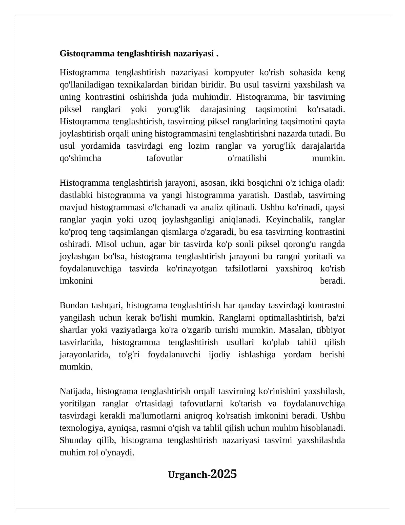 Gistoqramma tenglashtirish nazariyasi 2