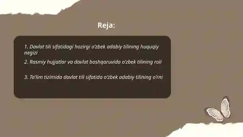 Hozirgi oʻzbek adabiy tilining davlat tili mavqeyidagi oʻrni 2