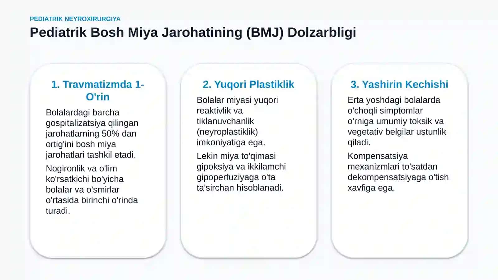 Bolalarda bosh miya jarohatlarining o‘ziga xos xususiyatlari — 15 slayd 2