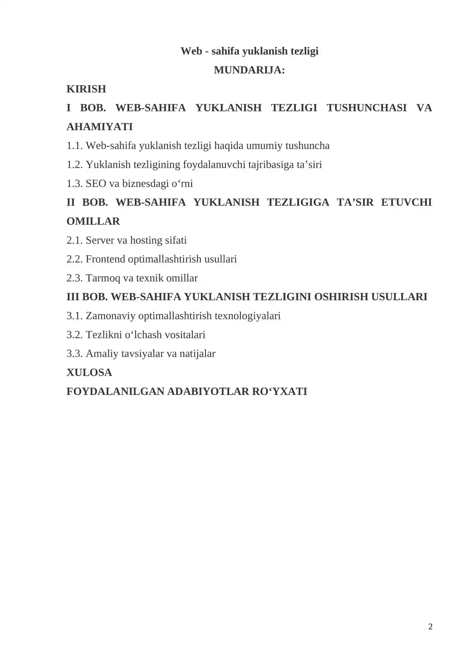 Web - sahifa yuklanish tezligi 2