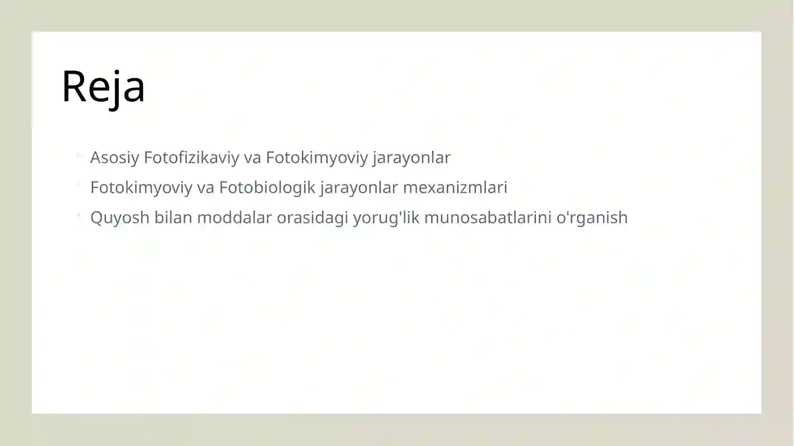Fotofizikaviy va Fotokimyoviy jarayonlar 2