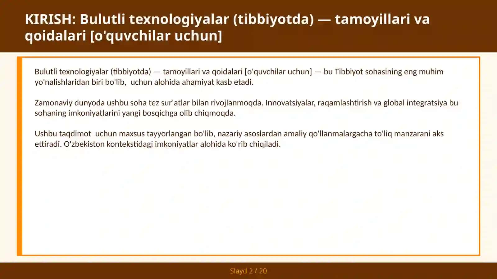 BULUTLI TEXNOLOGIYALAR (TIBBIYOTDA) — TAMOYILLARI VA QOIDALARI [O'QUVCHILAR UCHUN] 2