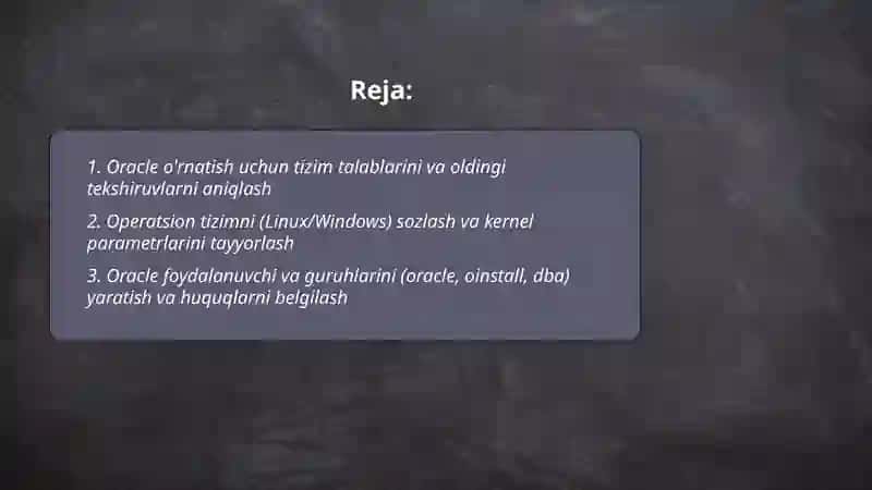 Oracle Ma'lumotlar Bazasini O'rnatish va Sozlash Jarayoni 2