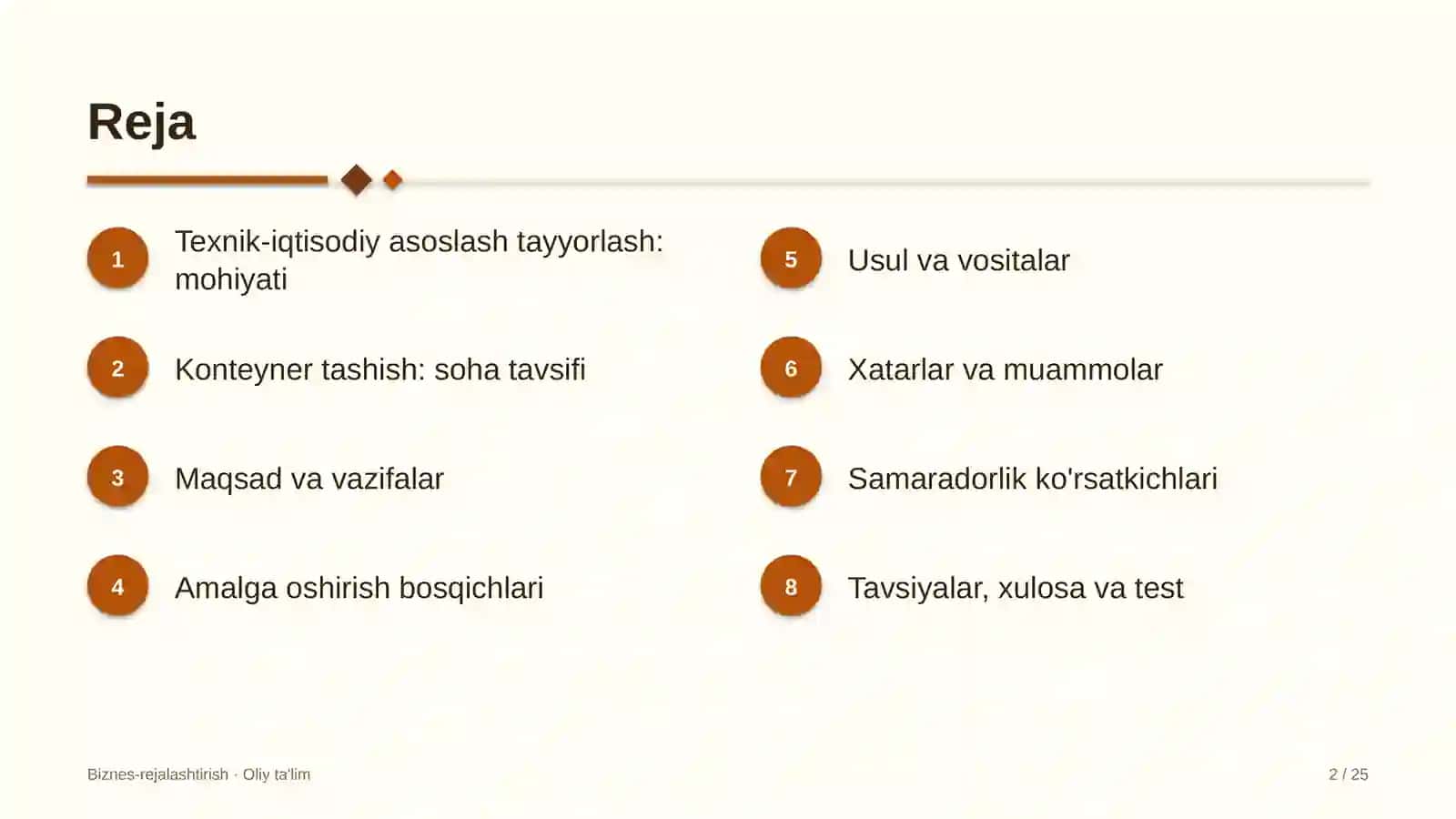 Konteyner tashishda texnik-iqtisodiy asoslash tayyorlash 2