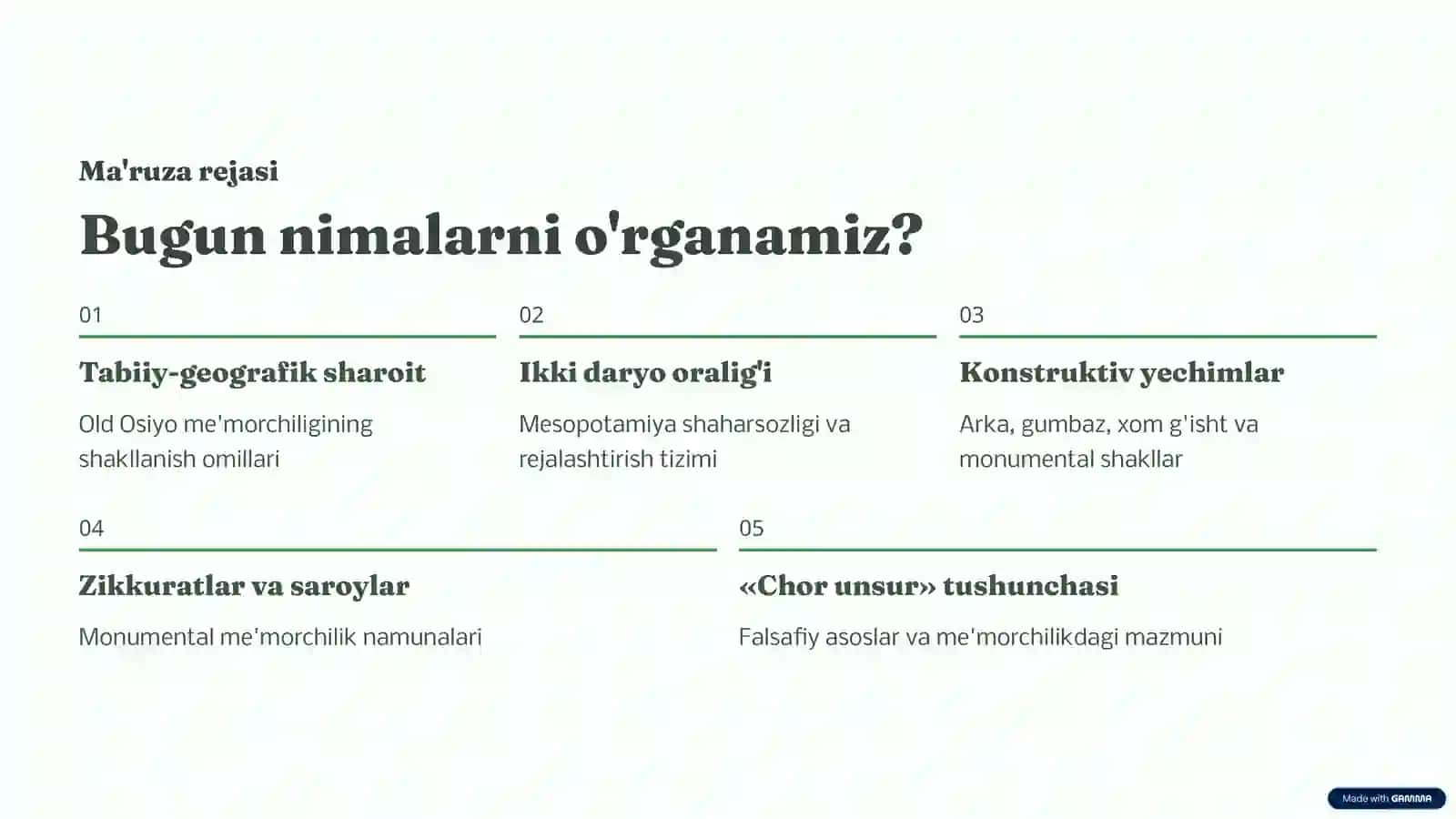 Old Osiyo Me’morchiligi — Ikki Daryo Oralig‘i va Mesopotamiya | pptx 2