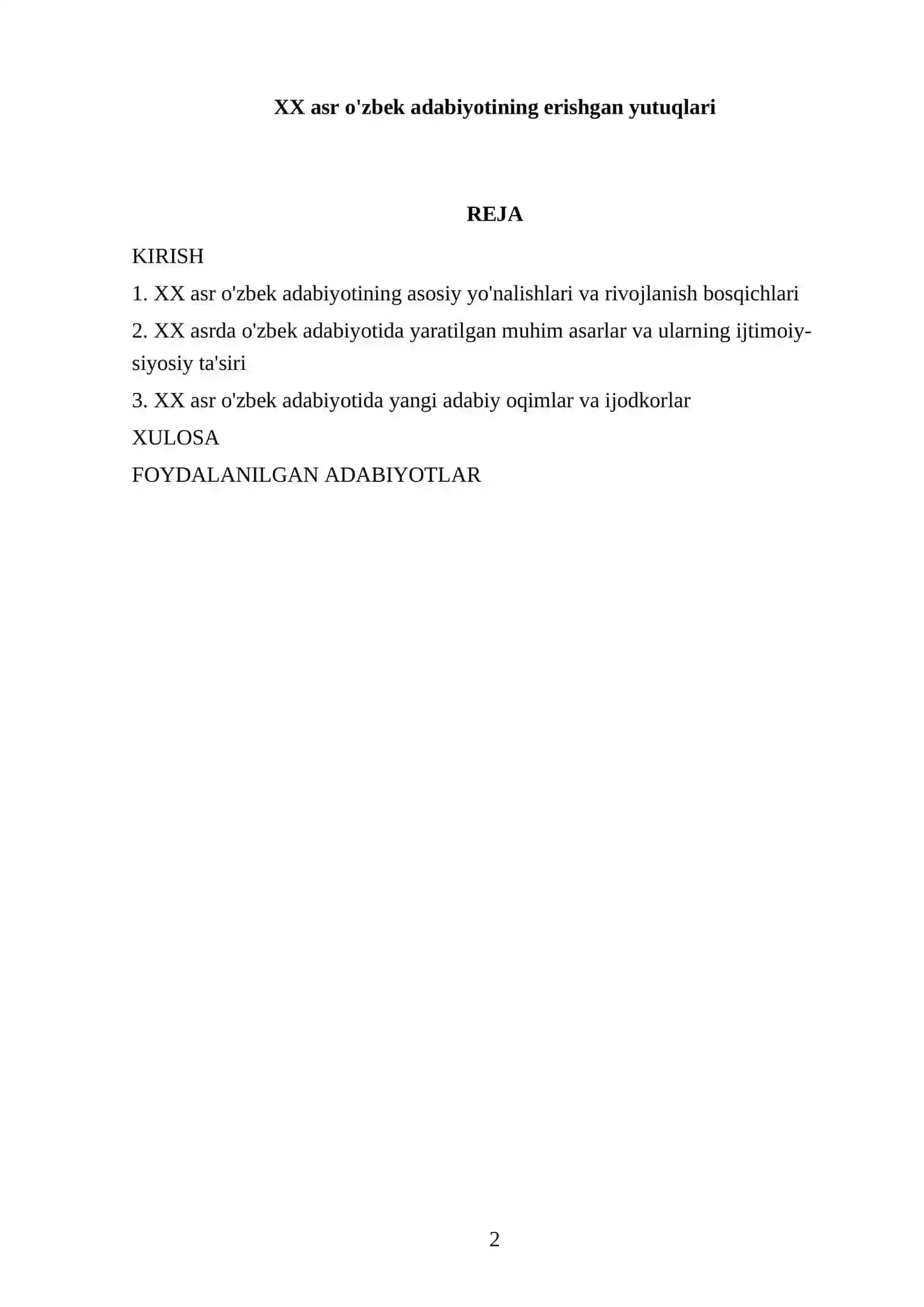 XX asr o'zbek adabiyotining erishgan yutuqlari 2