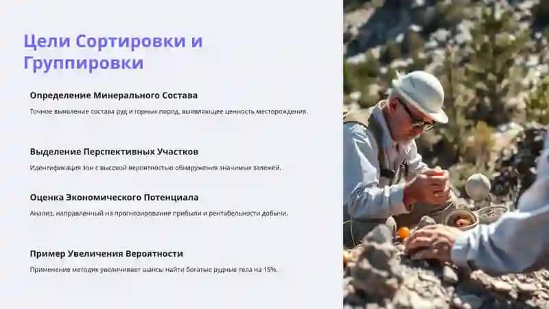 Сортировка и Группировка Полезных Ископаемых в целях разведки 2