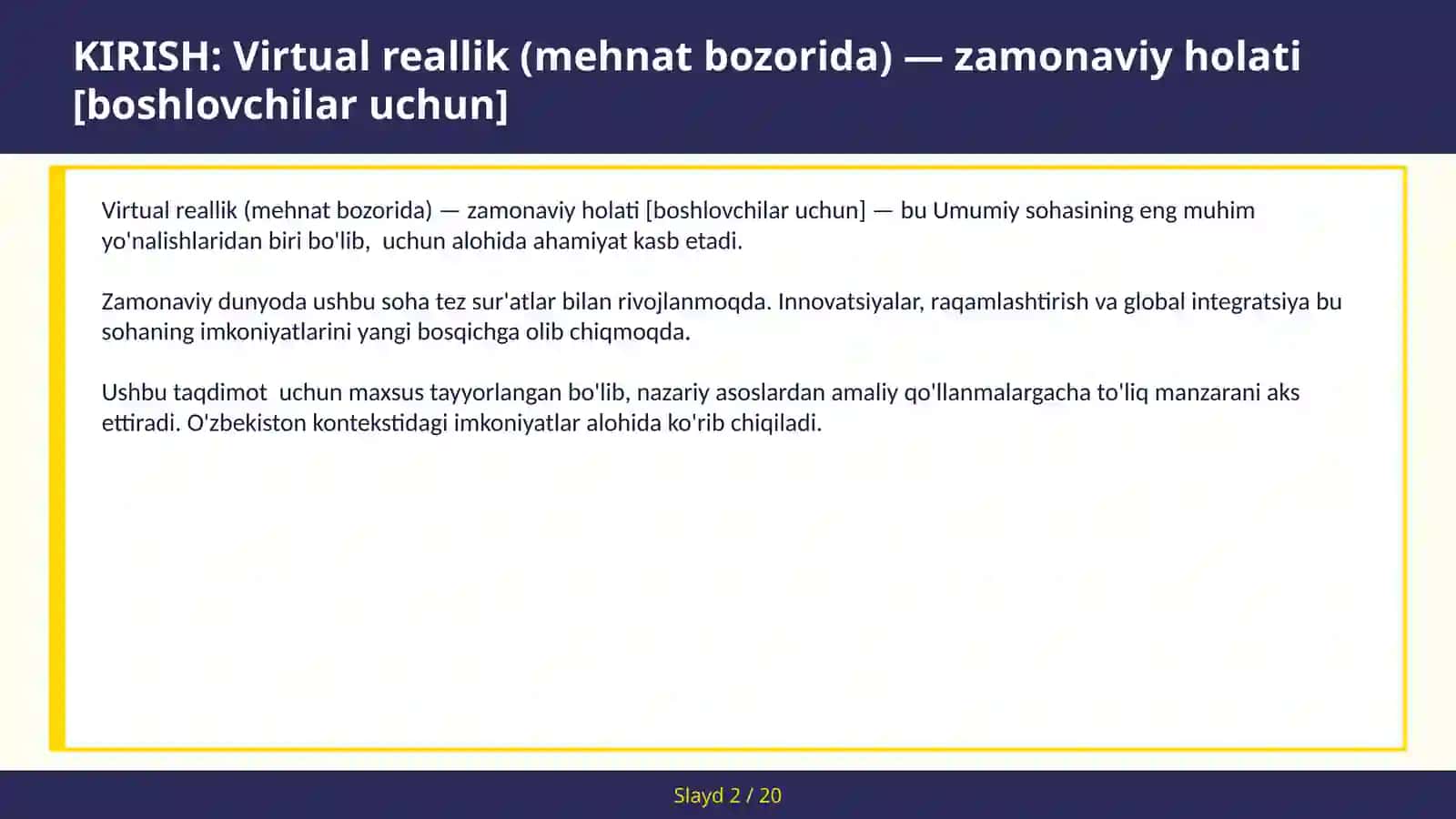 Virtual reallik (mehnat bozorida) — zamonaviy holati [boshlovchilar uchun] 2