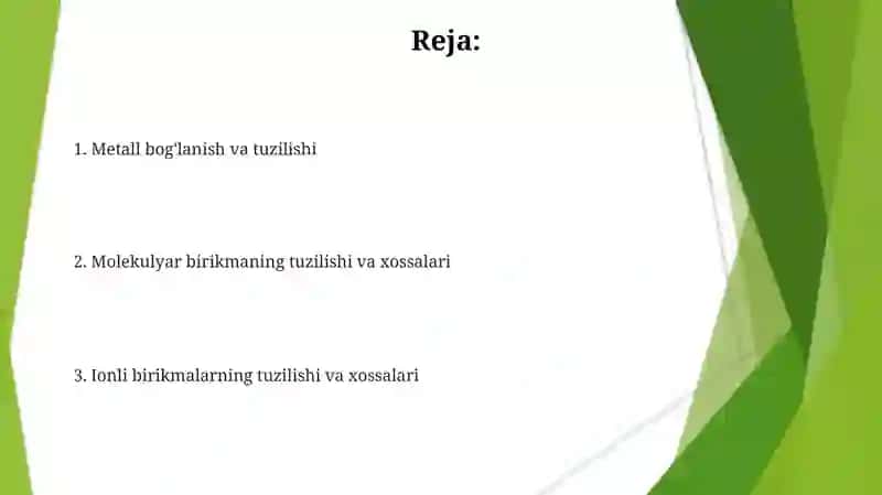 Metall, molekular va ion birikmalarning tuzilishi 2